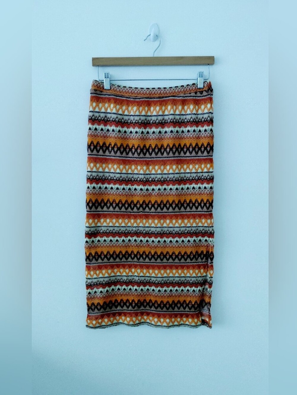 Patterned Knit Midi Skirt - Orange Multi